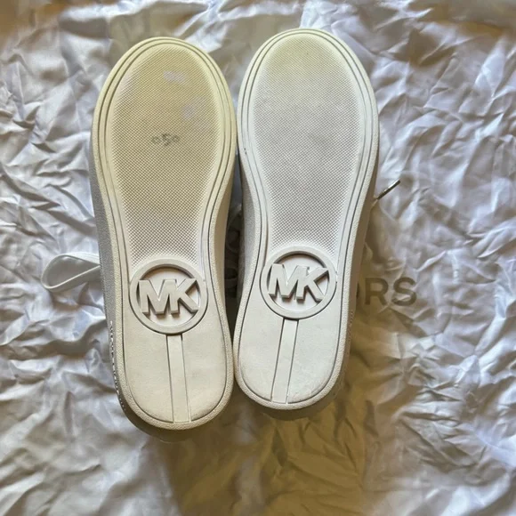 Michael Kors Monogrammed White and Silver Sneakers - Picture 4 of 4